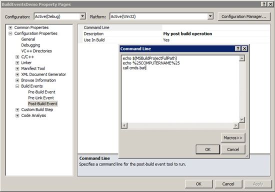 Specifying Post-build Event using property pages