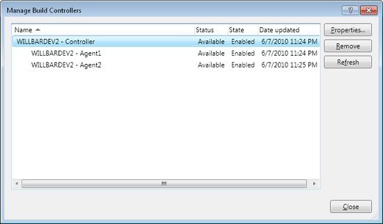 Manage Build Controllers dialog