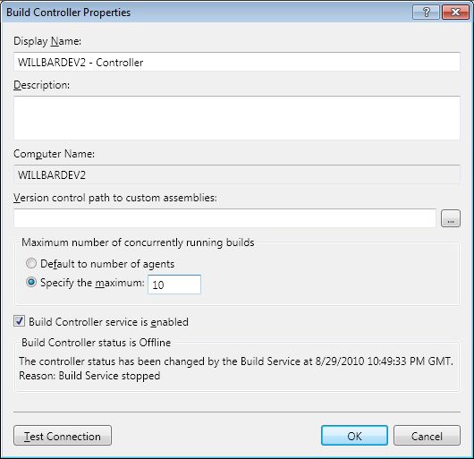 Build Controller Properties dialog