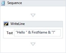 The updated Workflow showing the use of the FirstName argument