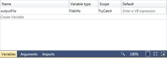 Declaring a variable in the Variables Designer