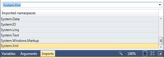 Importing a new namespace using the Imports Designer