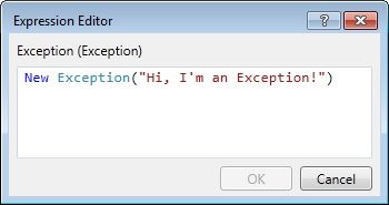 The Expression Editor for the Throw activity’s Exception property