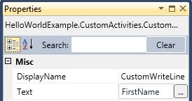 Setting the Text property on the CustomWriteLine activity