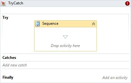 The Sequence activity added to the TryCatch activity