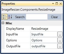 Setting the required values of the ResizeImage activity