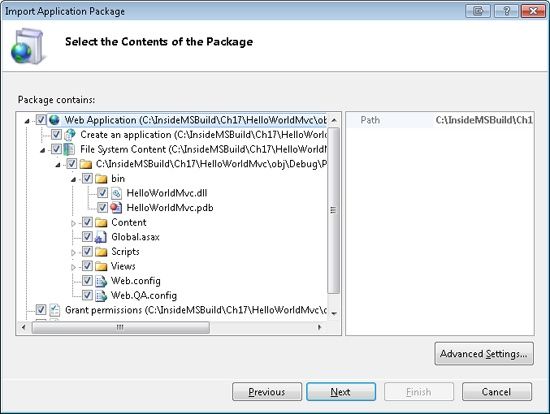 IIS Manager Import Application Package dialog