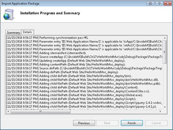 Details report after a package import