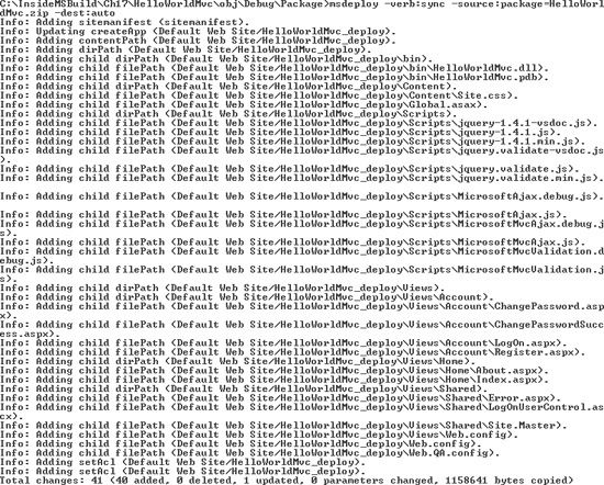 Using msdeploy.exe to deploy the HelloWorldMvc project