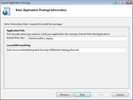 Import Application Package dialog