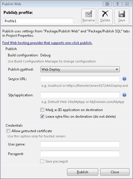 Publish Profile dialog