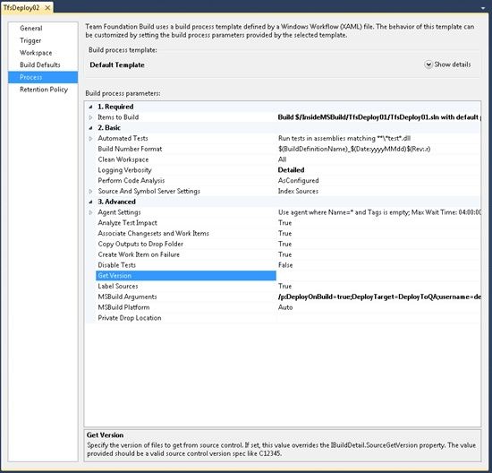 TfsDeploy02 Team Build definition Process tab