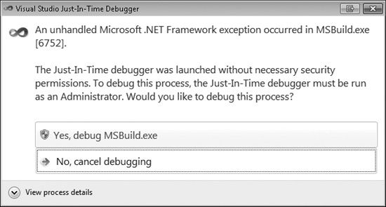 JIT Debugger dialog