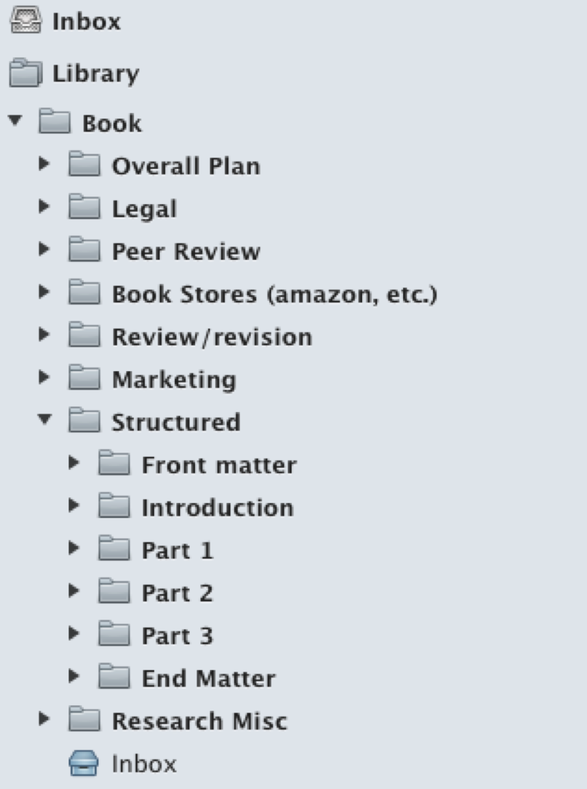 Figure 12.2 OmniFocus Project View for this Book