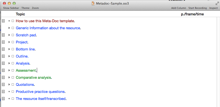 Figure 12.4 An Example Empty Meta-doc (Triangles indicate there are subsections)