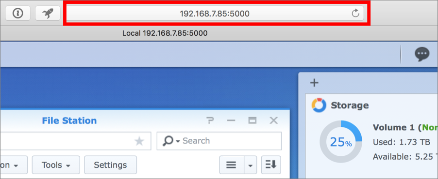 Figure 49: Control the NAS via a web browser locally.