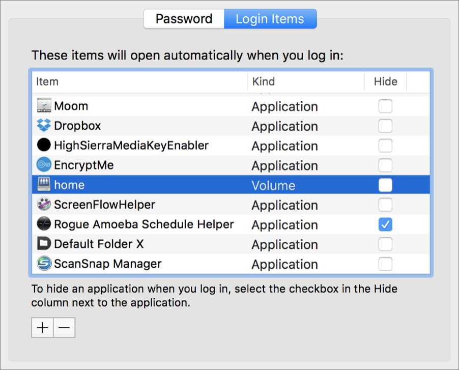 Figure 55: Volumes can be loaded at login, just like applications.