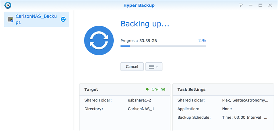 Figure 56: Software running on the NAS backs up the NAS storage to another disk.