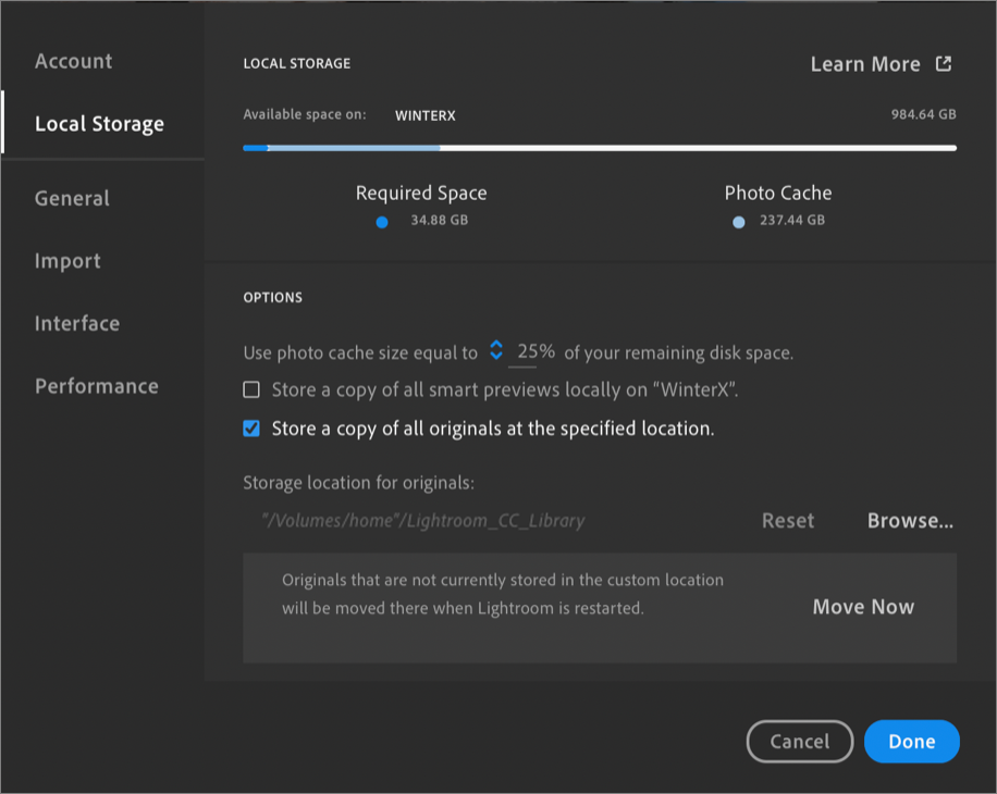 Figure 59: Specify the NAS volume as the new home for the original image files.