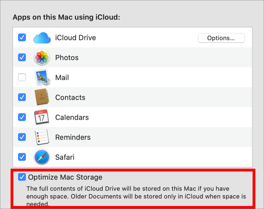 Figure 64: macOS can decide which files to remove from disk when additional storage space is needed.