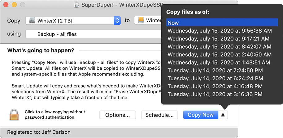 Figure 70: Make a duplicate in SuperDuper! using one of the saved snapshots.