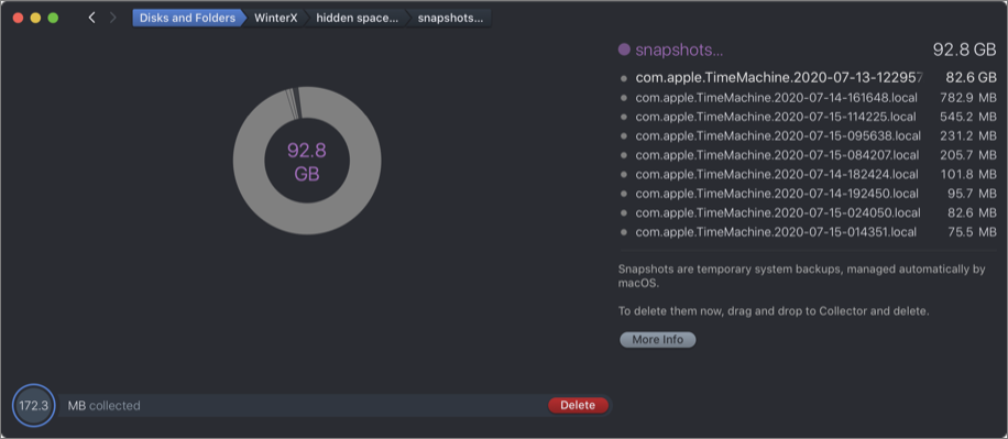 Figure 72: DaisyDisk is one example of disk management software that can reveal and act on local snapshots.