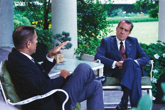 Haldeman briefs Richard Nixon. The Watergate cover-up, the biggest scandal in American political history, took place because Haldeman could not tell the president the unpleasant truth.  Photo Courtesy Richard M. Nixon Presidential Library