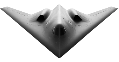 A black and white stealth bomber  Description automatically generated with medium confidence