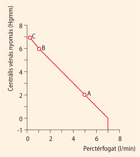 A perctérfogat és a centrális vénás nyomás összefüggése (vascularis funkciós összefüggés)