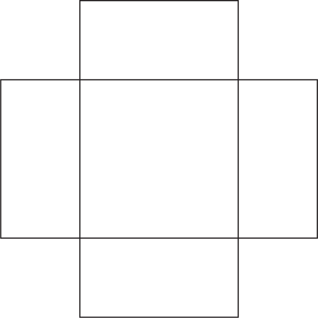 Two rectangles overlap, forming a figure of a square with four equal rectangles on its sides.