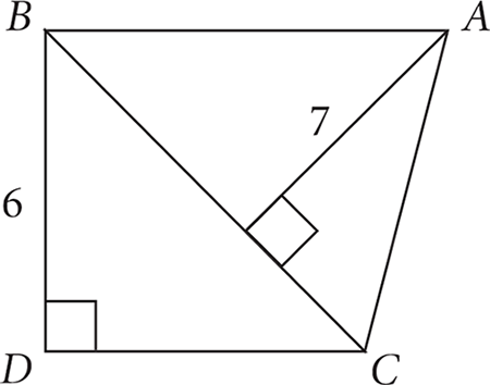 Right triangle BDC and triangle ABC, where side BC is the common side of the two triangles. A height of 7 is drawn from vertex A to a point on line BC, and side BD from right triangle BDC is equal to 6.