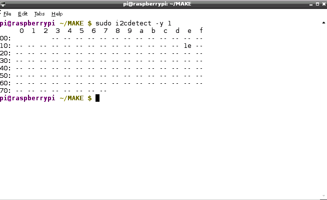 i2cdetect showing connected HMC5883L