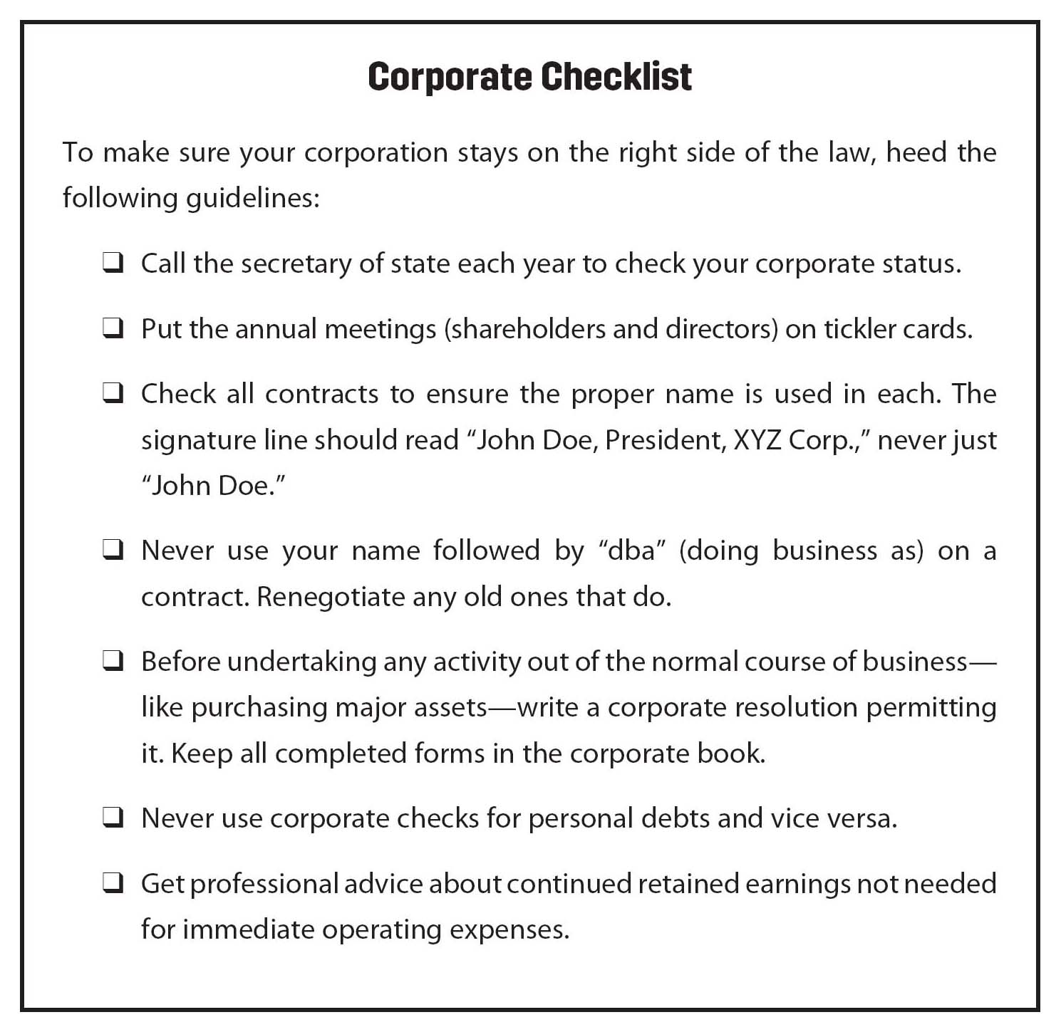 Figure 9.1. Corporate Checklist