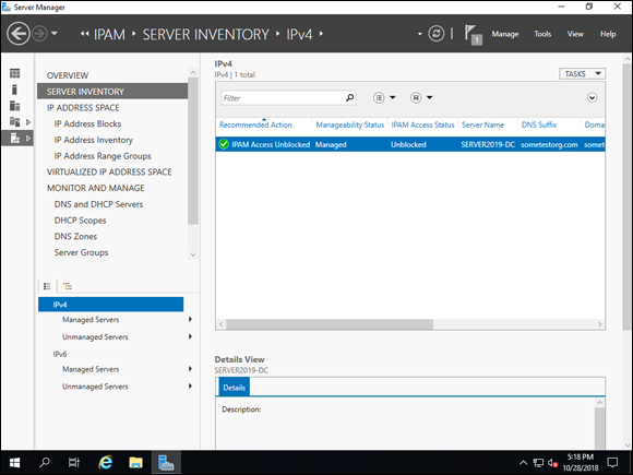 Screen capture depicting Server Manager screen with list of your servers and what their status is.