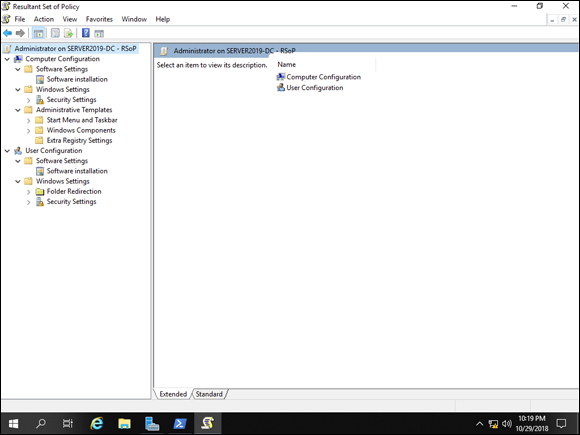 Screen capture depicting Resultant Set of Policy window with drop-down list for Computer and User configuration.