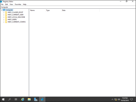 Screen capture depicting Registry Editor window with hives and keys listed.