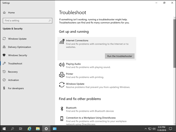 Screen capture depicting Settings screen with Troubleshooting option.