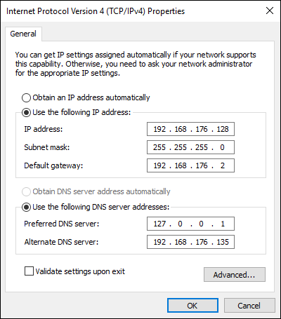 Screen capture depicting Internet Protocol Version 4 (TCP/IPv4) Properties dialog box.