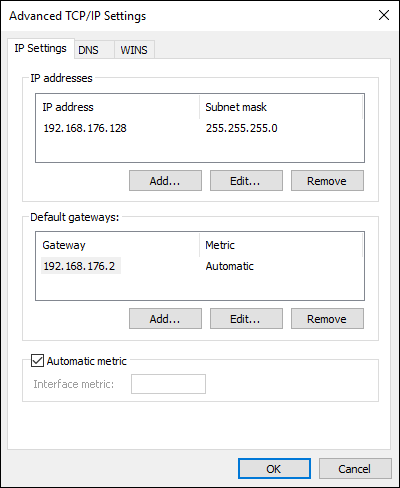 Screen capture depicting Advanced TCP/IP Settings dialog box.