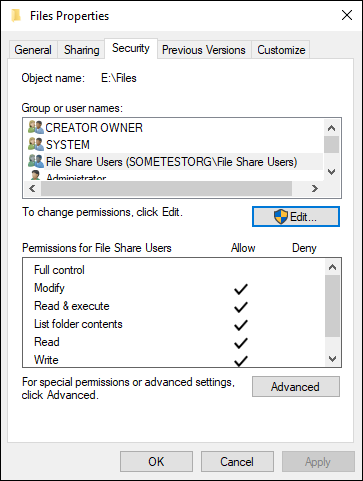 Screen capture depicting Audit Securities tab of Properties dialog box.