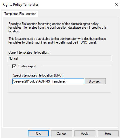 Screen capture depicting Rights Policy Templates dialog box.