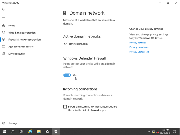 Screen capture depicting Settings screen with Domain Network screen.