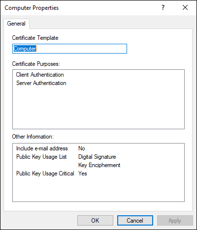 Screen capture depicting Computer Properties dialog box with Computer template.