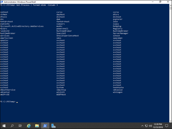 Screen capture Format-Wide command output in PowerShell.