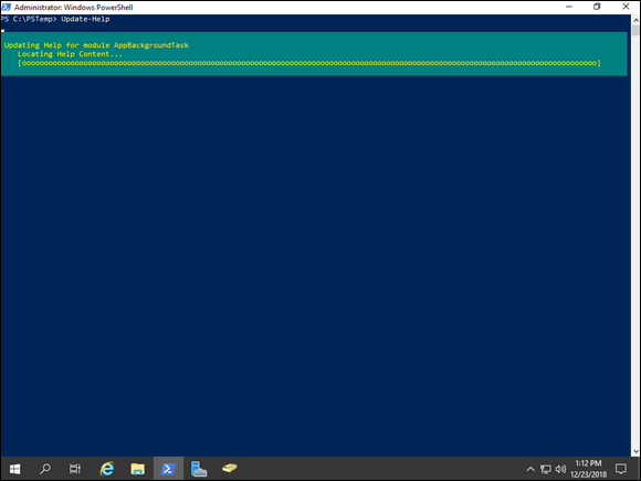 Screen capture Update-Help command output in PowerShell.