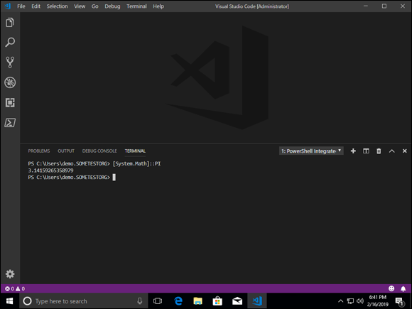 Screen capture depicting Visual Studio Code with .NET code from PowerShell.