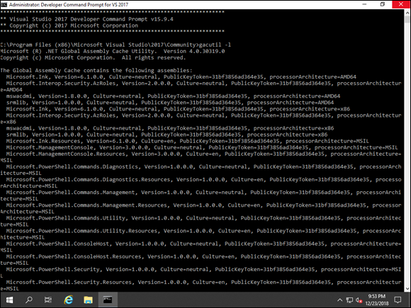 Screen capture depicting GAC from Developer Command Prompt.