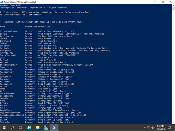 Screen capture depicting Get-Member command output with Navigate2 in PowerShell.