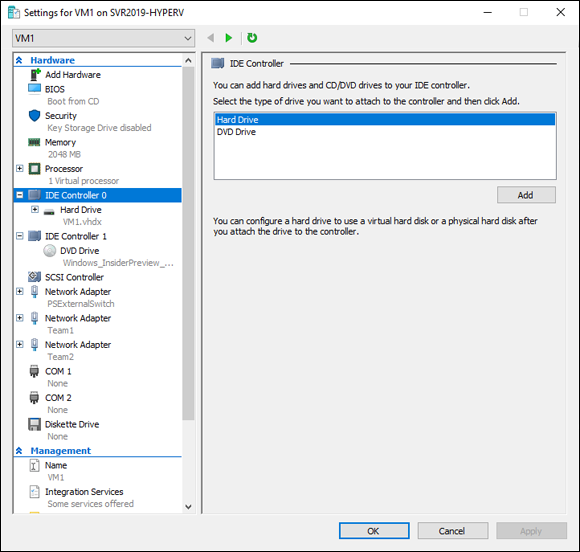 Screen capture depicting in Settings with IDE controller screen.