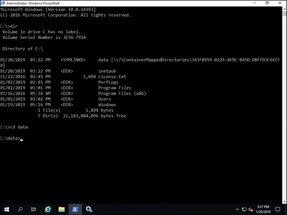 Screen capture depicting dir command output in PowerShell.